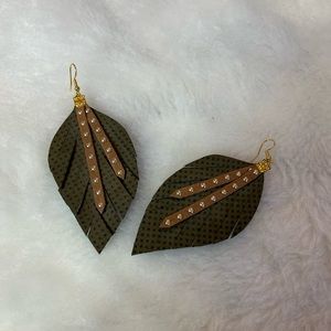 Boho Leather Feather Earrings